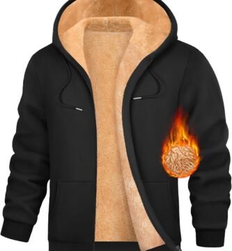 Lonya Men’s Hoodies Fleece Lined – Full Zip Up Sherpa Hoodie Long Sleeve Sweatshirt Jackets Casual Winter Warm Thick Coat Outerwear with Pockets for Men