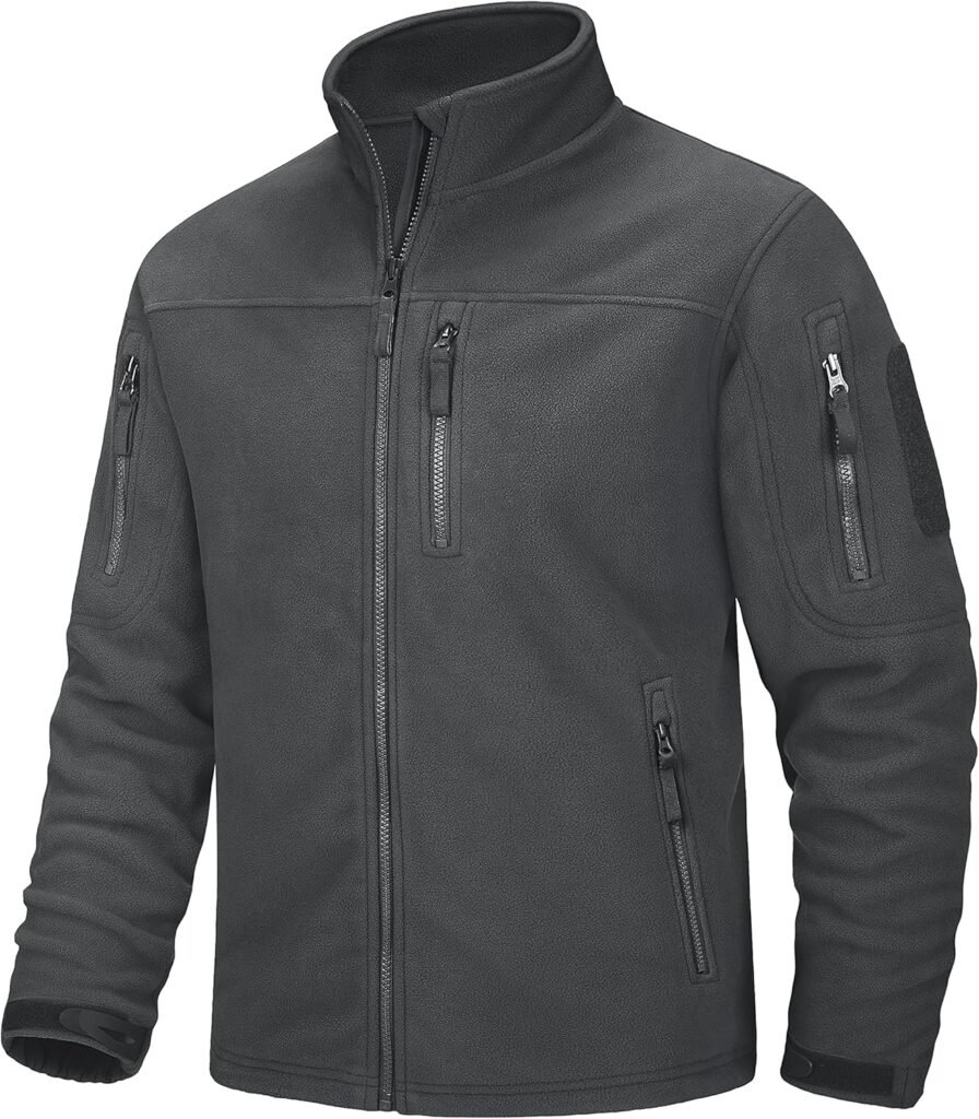 MAGCOMSEN Men’s Full-Zip Fleece Jackets Stand Collar Windbreaker Outwear Winter Army Tactical Coats with Zipper Pockets