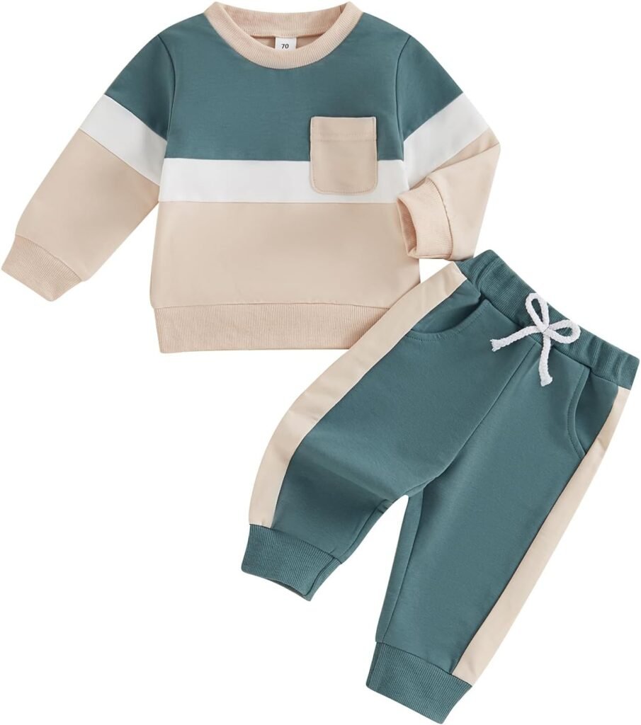 MAHUAOYIXI Toddler Baby Girls Boys Outfits Contrast Color Long Sleeve Sweatshirt Top with Elastic Waist Pants Sets 2Pcs Baby Clothes for Boys Girls Fall Winter Spring