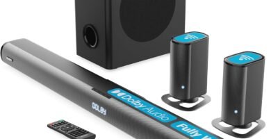 MAJORITY Everest | Bluetooth 5.1 Wireless Surround Sound System | 3D Dolby Audio Soundbar, Subwoofer and Detachable Satellite Speakers | 300W Home theatre system Bar with Optical, AUX & HDMI ARC Input MAJORITY Everest | Bluetooth 5.1 Wireless Surround Sound System | 3D Dolby Audio Soundbar, Subwoofer and Detachable Satellite Speakers | 300W Home theatre system Bar with Optical, AUX & HDMI ARC Input