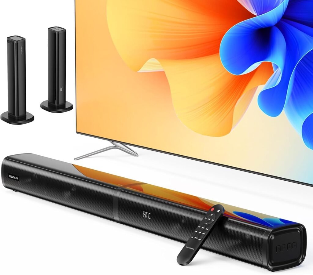 MEVOSTO Sound Bar for TV 2.2CH 2 in 1 Separable Soundbar Built-in Dual Woofers with ARC/Optical/AUX/BT 5.0 Bass/Treble Adjustable Wall Mountable Surround Sound Home Theater System