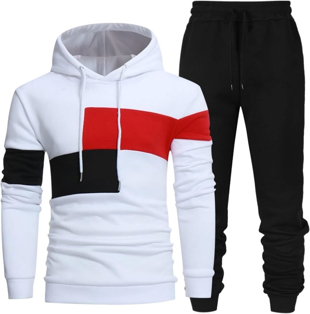 MJIQING Men’s Casual Tracksuit Set 2 Piece Long Sleeve Patchwork Hoodies Sweatshirt and Sweatpants Fashion Fall Warm Sweatsuit for Men