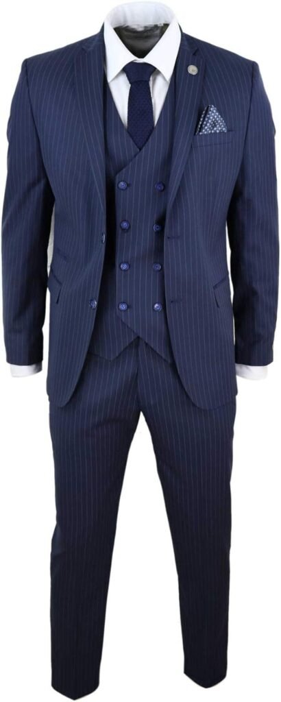 Mens 3 Piece Suit Gatsby 1920s Gangster Pinstripe Tailored Fit Mens 3 Piece Suit Gatsby 1920s Gangster Pinstripe Tailored Fit