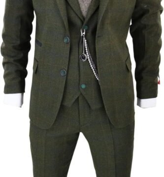 Men’s 3 Piece Suit Wool Tweed Green Blue Brown Check 1920s Gatsby Formal Dress Suits Men’s 3 Piece Suit Wool Tweed Green Blue Brown Check 1920s Gatsby Formal Dress Suits