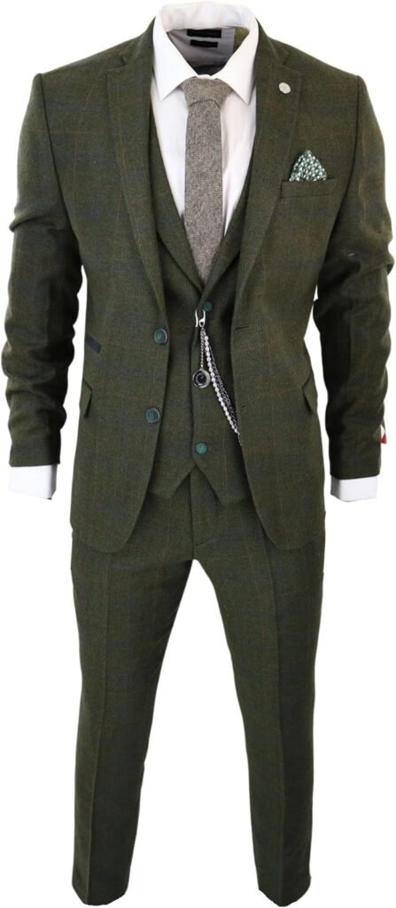 Men’s 3 Piece Suit Wool Tweed Green Blue Brown Check 1920s Gatsby Formal Dress Suits Men’s 3 Piece Suit Wool Tweed Green Blue Brown Check 1920s Gatsby Formal Dress Suits