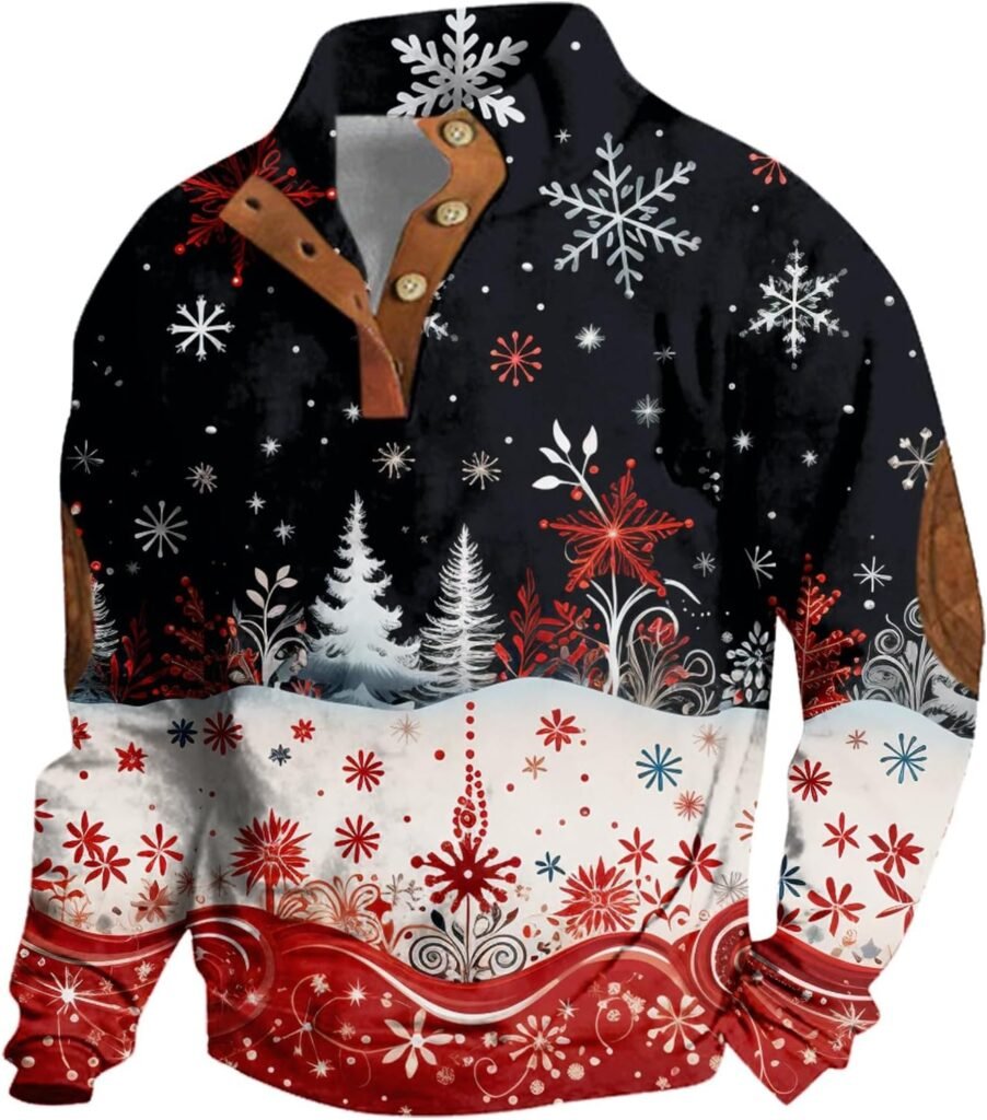 Mens Christmas Jumper Warm Loose 3D Printed Winter Xmas Sweaters Funny Button Down Fall Jumpers Santa Outfits Trendy Casual Long Sleeve Sweatshirts Novelty Stand Collar Clothes Mens Christmas Jumper Warm Loose 3D Printed Winter Xmas Sweaters Funny Button Down Fall Jumpers Santa Outfits Trendy Casual Long Sleeve Sweatshirts Novelty Stand Collar Clothes