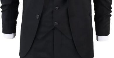 Men’s Classic Black Suit 3 Piece Tailored Fit Vintage Office Funeral Security Waiter Wedding Men’s Classic Black Suit 3 Piece Tailored Fit Vintage Office Funeral Security Waiter Wedding
