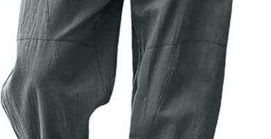 Men’s Solid Casual Cotton Trousers Casual Lightweight Wide Leg Yoga Beach Pants with Pocket Men’s Solid Casual Cotton Trousers Casual Lightweight Wide Leg Yoga Beach Pants with Pocket