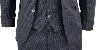 Mens Wool 3 Piece Suit Tweed Charcoal Black Tailored Fit Classic Mens Wool 3 Piece Suit Tweed Charcoal Black Tailored Fit Classic