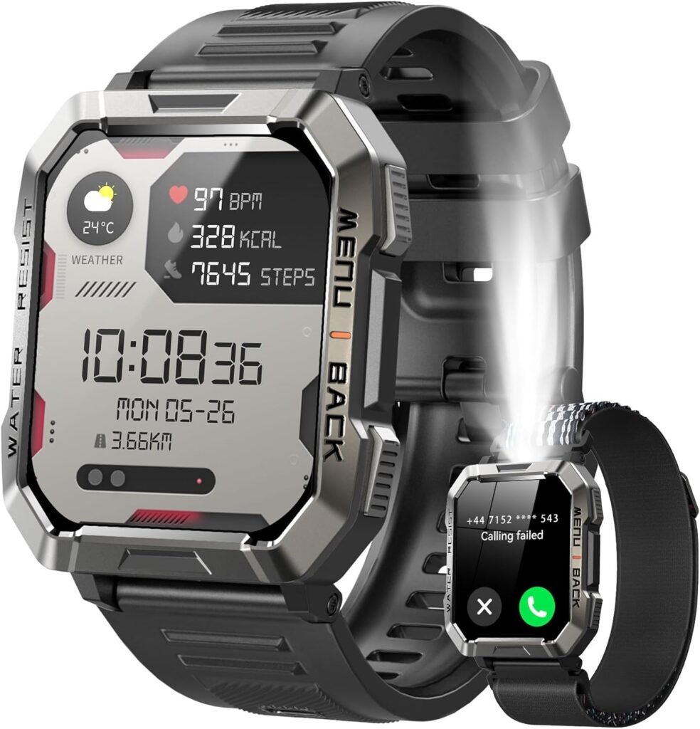 Military Smart Watch for Men(Answer/Make Call), 2.01″Fitness Tracker Watch with Compass/Flashlight/100 Days Battery/Heart Rate/SpO2/Sleep Monitor,Outdoor Sports Smartwatch,110+ Sports for Android IOS Military Smart Watch for Men(Answer/Make Call), 2.01″Fitness Tracker Watch with Compass/Flashlight/100 Days Battery/Heart Rate/SpO2/Sleep Monitor,Outdoor Sports Smartwatch,110+ Sports for Android IOS