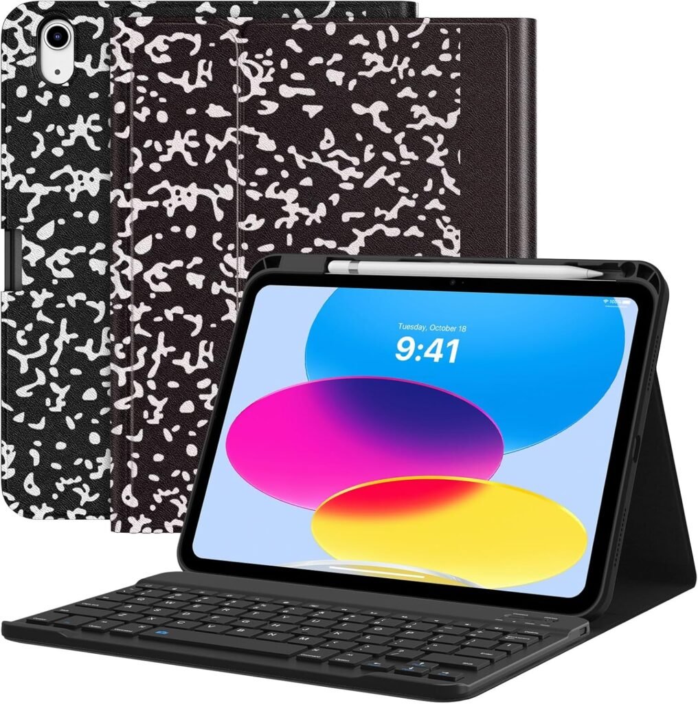 MoKo Keyboard Case for iPad 10th Generation Case with Keyboard, iPad 10th Generation Keyboard with Pencil Holder, Multi-Angle Detachable Bluetooth Keyboard for iPad 10th Generation, Notebook Black