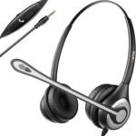 Mobile Phone Headset with Microphone Noise Cancelling & Call Controls, 3.5mm PC Headphone for iPhone Samsung Computer Business Skype Softphone Call Center Office, Clear Chat, Ultra Comfort