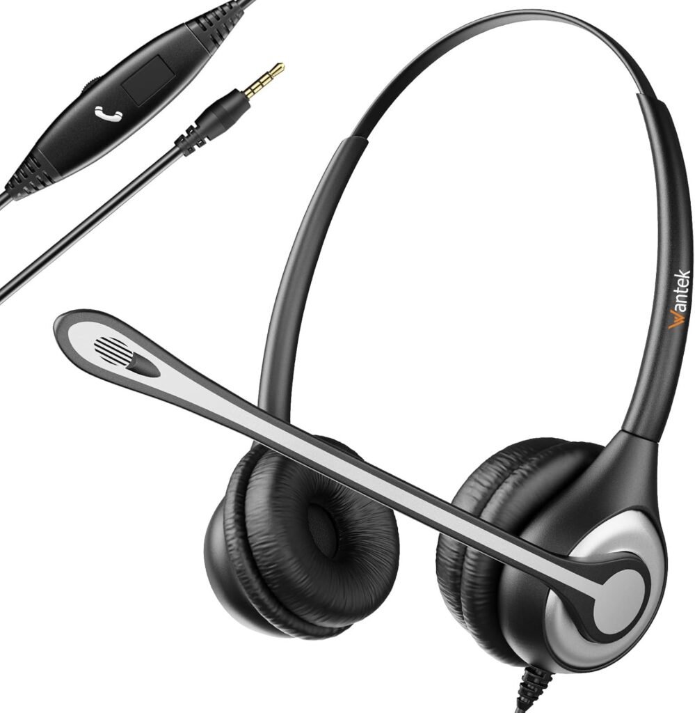 Mobile Phone Headset with Microphone Noise Cancelling & Call Controls, 3.5mm PC Headphone for iPhone Samsung Computer Business Skype Softphone Call Center Office, Clear Chat, Ultra Comfort