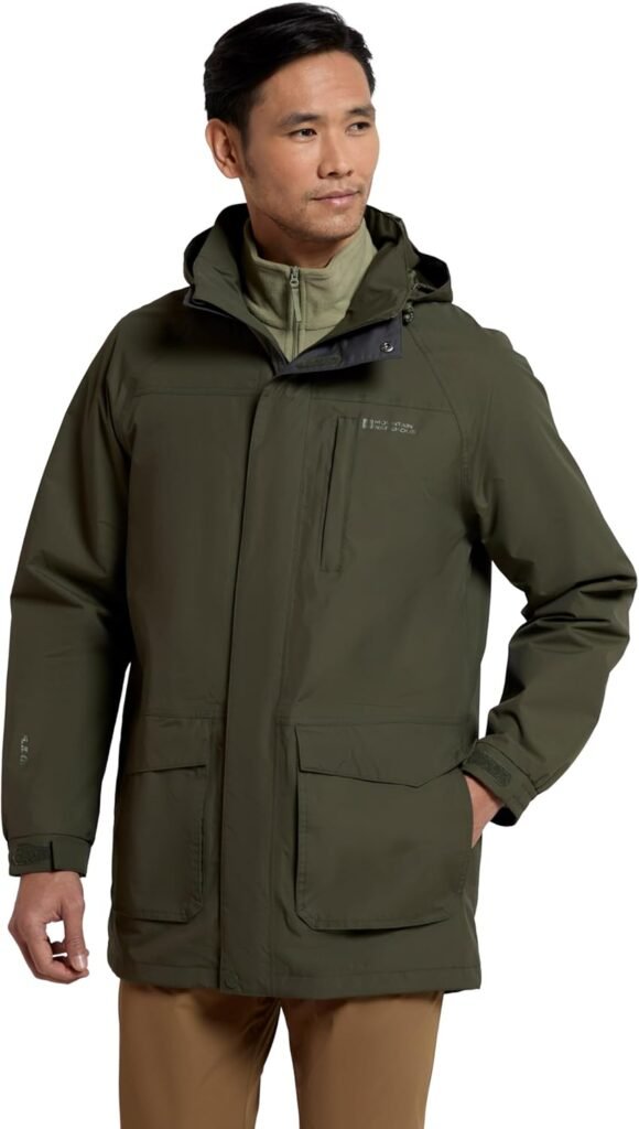 Mountain Warehouse Glacier II Long Mens Waterproof Jacket – IsoDry, Breathable & Quick Dry Rain Coat with Taped Seams & Detachable Hood – For Walking & Hiking