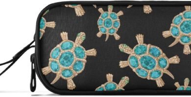 Moyyo Blue Sea Turtle Jewelry Large Pencil Case with 3 Compartments, Portable Pencil Pouch Pen Pencil Box with Handle, Pen Organizer Stationery Bag for Teen Girls Boy Women Men