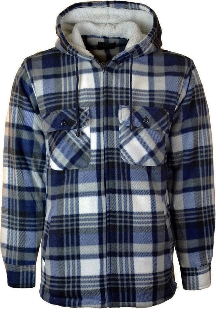 MyShoeStore Mens Padded Shirts Lumberjack Collared Hooded Flannel Check Jacket Thick Quilted Work Wear Warm Thermal Fleece Fur Lined Top Casual Coat