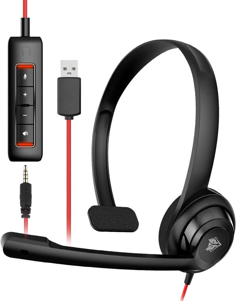 NUBWO HW02 USB Headset with Microphone Noise Cancelling &in-line Control, Super Light, Ultra Comfort Computer Headset for Laptop pc, On-Ear Wired Office Call Center Headset for Boom Skype Webinars