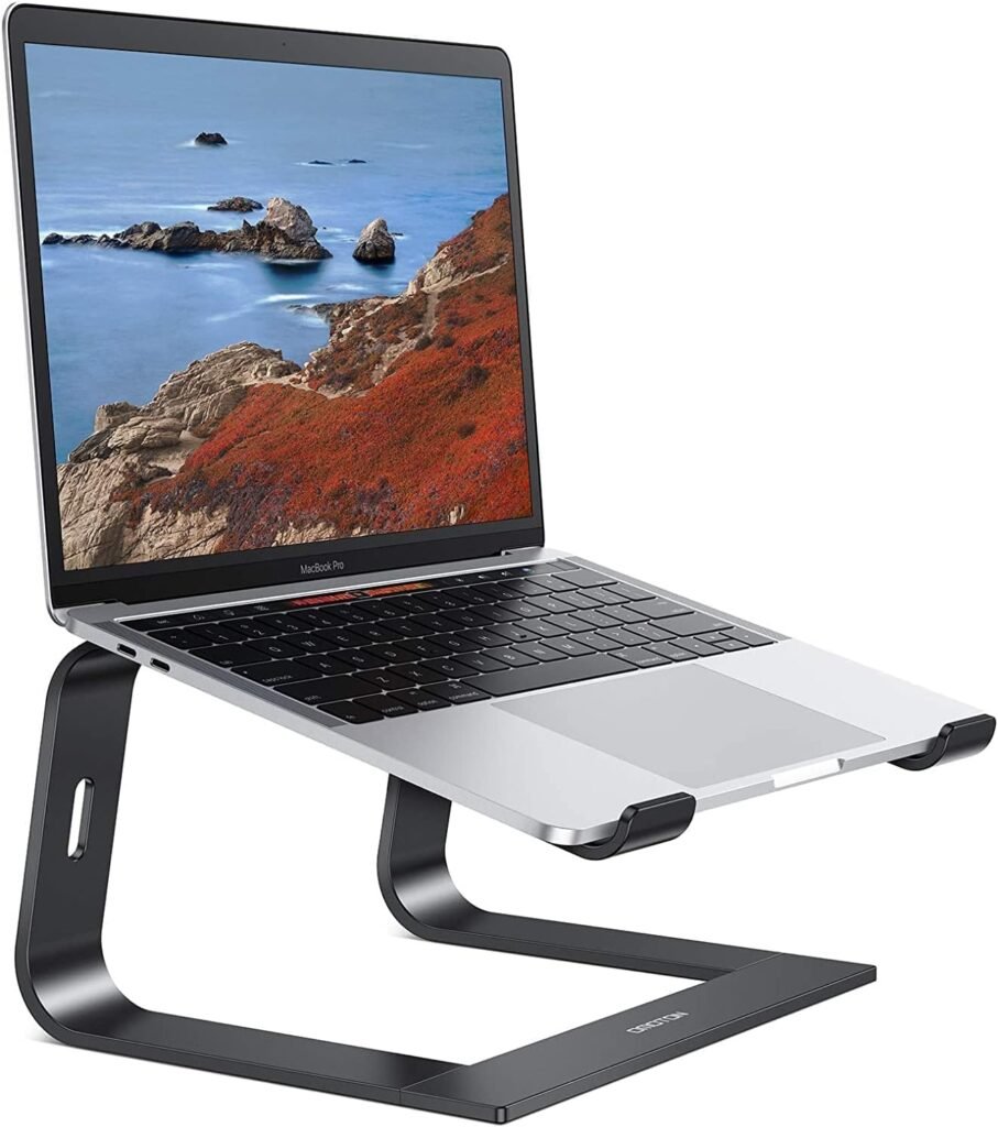 OMOTON Laptop Riser Ergonomic Laptop Stand, Desktop Ventilated PC Riser, Laptop Holder for HP, Dell, Lenovo, Samsung, Acer, HUAWEI MateBook and More (10-16in), Black