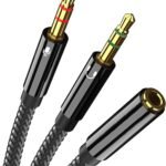 Olakin 2 in 1 Microphone Splitter Adapter, Headphone Mic Splitter, 3.5mm Female to 2 Dual 3.5mm Male Headphone Splitter Cable