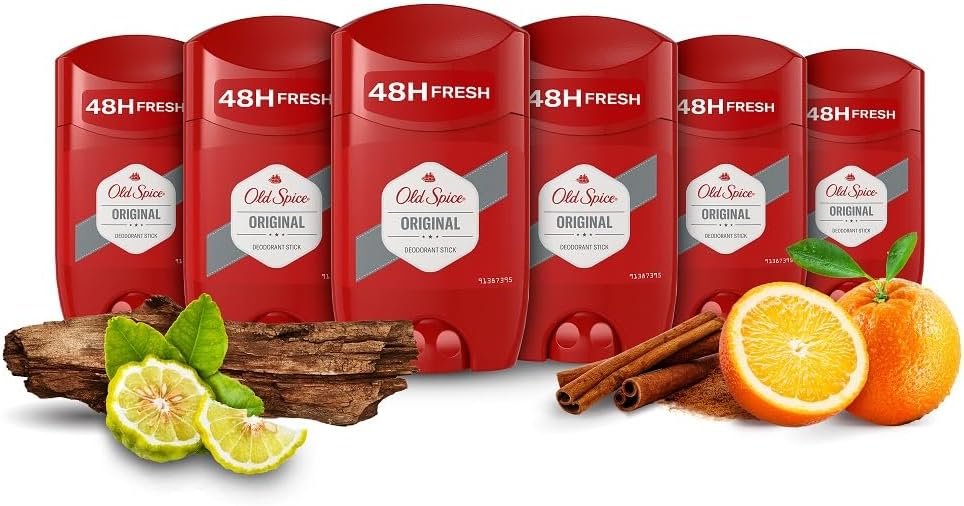 Old Spice Original Deodorant Stick For Men, Aluminium Free, Long Lasting Perfume Quality Scent, 48H Fresh, Invisible on Black & White, Multipack 6 x 50ml