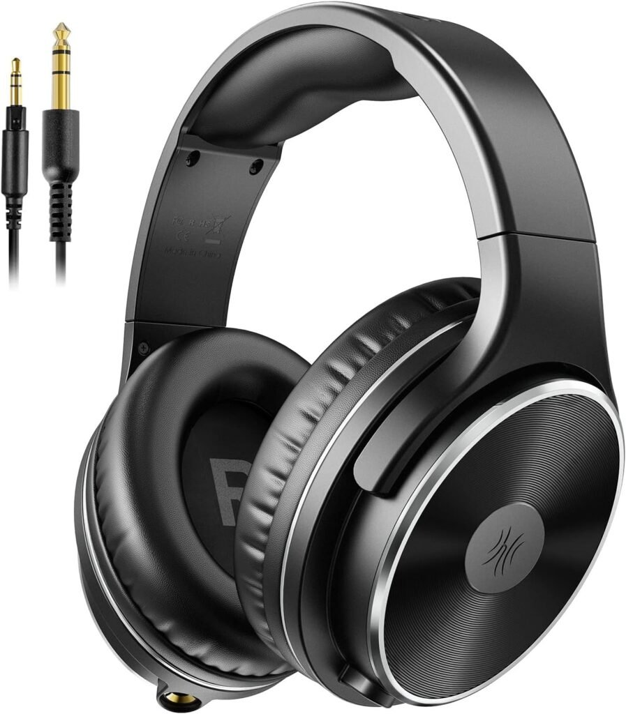OneOdio Over Ear Wired Hi-Fi Studio Headphones 50mm Speaker 1/4 inch 6.35mm Jack Adapter Free Closed-Back Headphones for DJ Electric Drum Keyboard Guitar Amp PC iPad Music Cell Phone (Black)