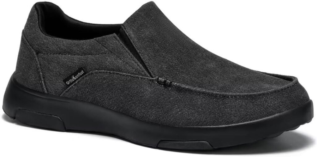 OrthoComfoot Men’s Arch Support Slip-On Loafers Walking Shoes: Supportive Comfortable Soft Cushion Adjustable Fit Slip On Loafers, High Arch Lightweight Outdoor Casual Work House Standing Flat Shoes