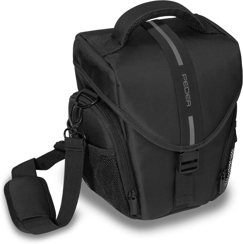 PEDEA DSLR camera bag “Essex” Camera bag for SLR cameras with waterproof rain cover, carrying strap and accessory compartments, Size L, black/grey PEDEA DSLR camera bag “Essex” Camera bag for SLR cameras with waterproof rain cover, carrying strap and accessory compartments, Size L, black/grey