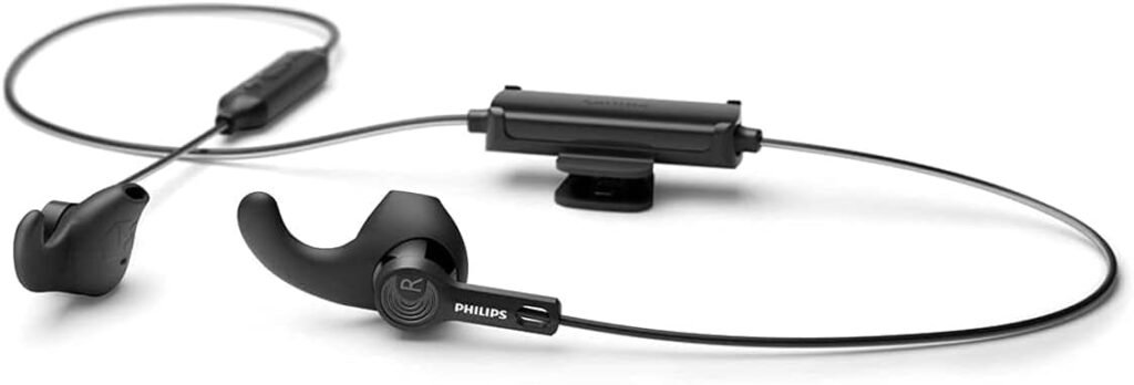 PHILIPS A3206 Wireless Sports Headphones, Detachable Ear Hooks, Integrated Controls, Built-in Microphone, Instant Bluetooth Pairing, IP57 dust Resistant and Waterproof TAA3206BK