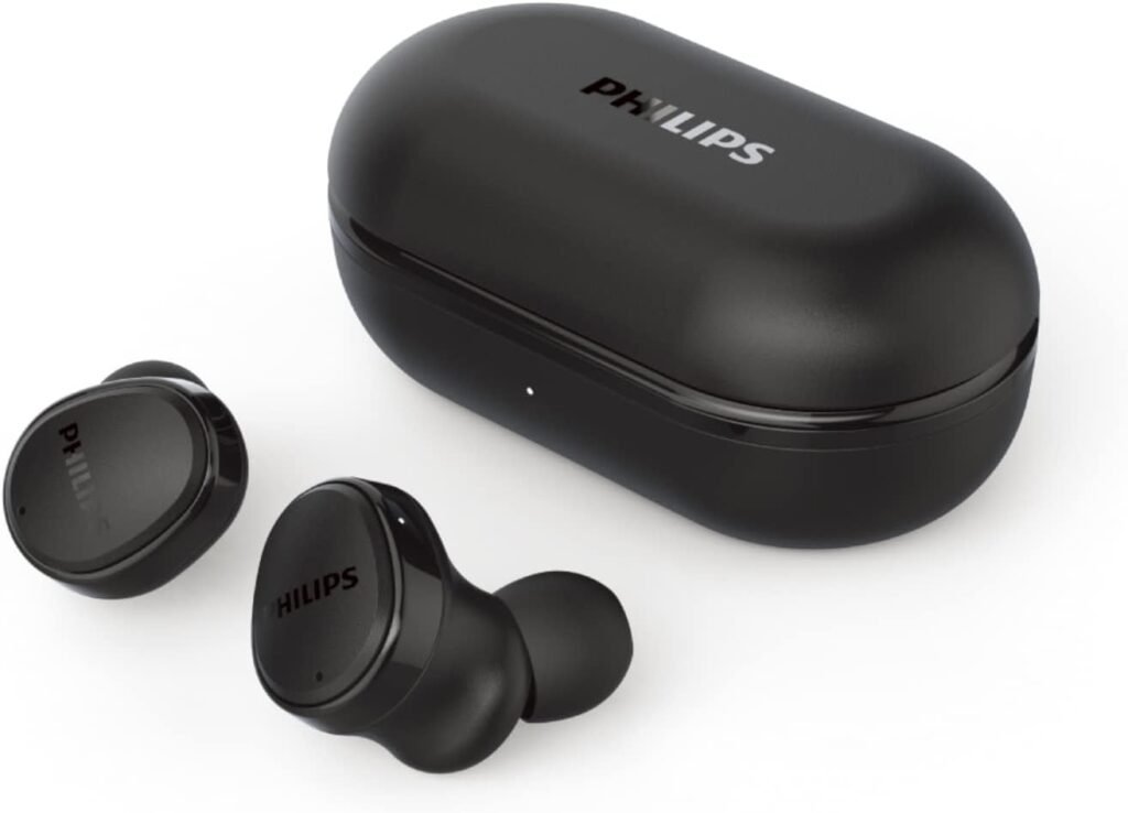 PHILIPS Audio TAT4556BK/00 Wireless Headphones Hybrid Active Noise Cancelling, In-ear Headphones IPX4 Splash And Sweat Resistance Play Time Portable Case, Black