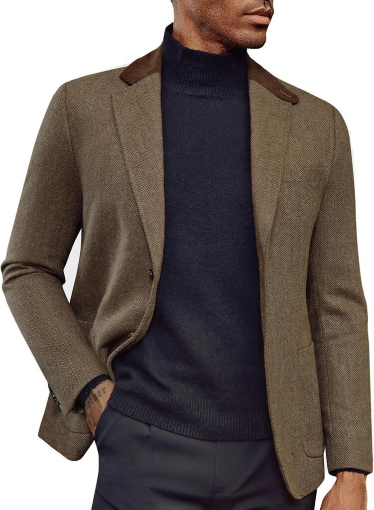 PJ PAUL JONES Men’s Herringbone Blazers Casual Suit Jacket Vintage Wool Tweed Jacket Sports Coats
