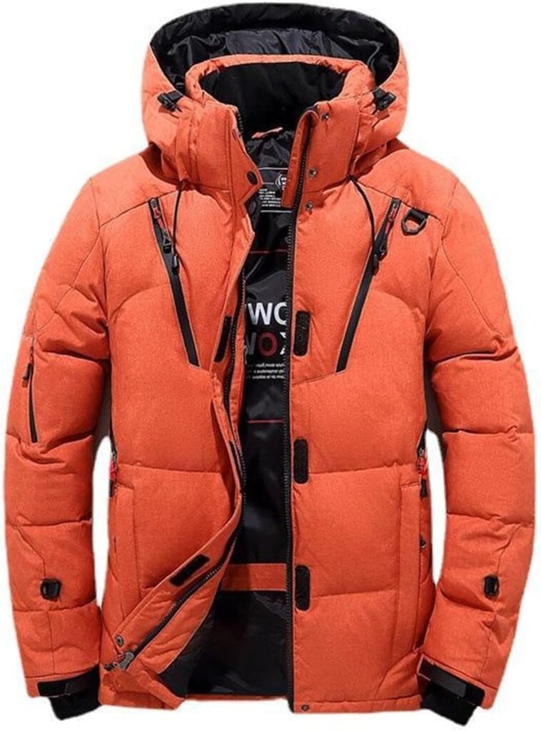 POOPFIY Winter Warm Men Jacket Coat White Duck Down Parka Thick Puffer Stand Thick Hat Overcoat Down Jacket Men