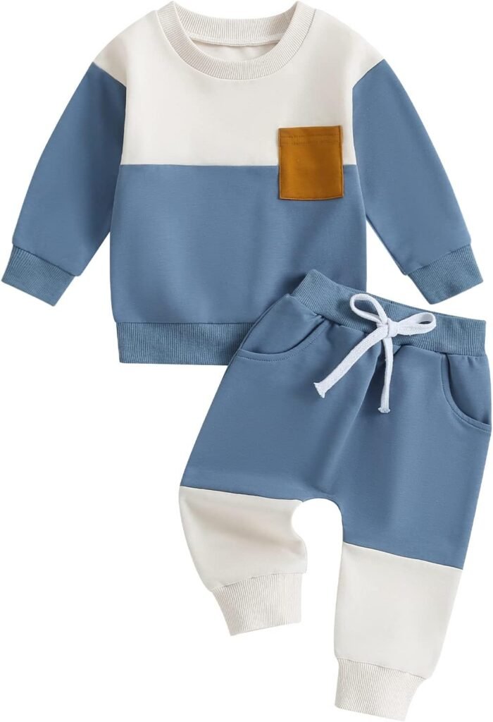 PanLidapan Toddler Baby Boy Spring Autumn Clothes Set Long Sleeves Top Contrast Color Elastic Waist Drawstring Infant Baby 2pcs Tracksuit Sweatsuit