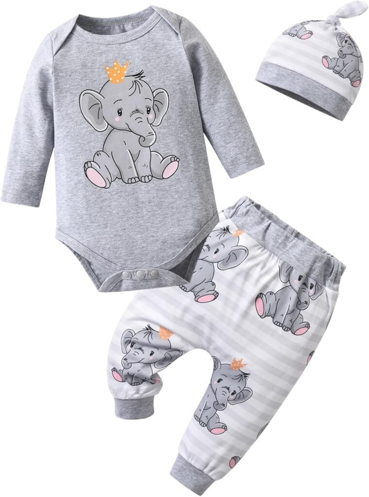 Planooar Baby Clothes Set Baby Boys Long Sleeve Elephant Print Top+ Pants+Hat Planooar Baby Clothes Set Baby Boys Long Sleeve Elephant Print Top+ Pants+Hat