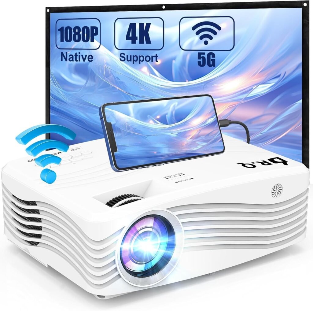 Projector 4K Supported, 20000 Lux 5G WiFi Video Projector Native 1080P Full HD, 300″ Display Multimedia Home Cinema Projector, Compatible with Smartphone/Tablet/Laptop/PC/TV Stick