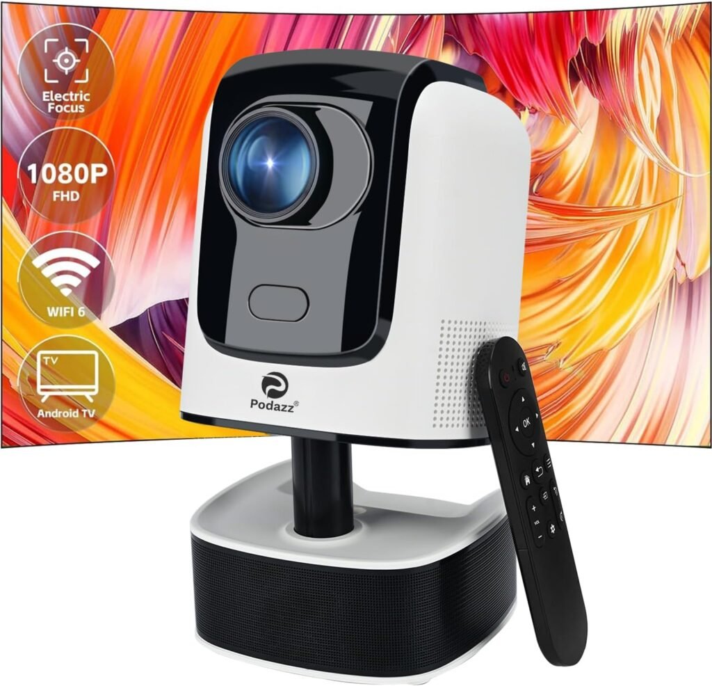 Projector 4K Supported, Podazz WiFi 6 Bluetooth Projector Portable Home Cinema Movie Projector, 12000 Lumens Full HD 1080P Bedroom Projector Compatible with TV Stick, Phone/Computer, E-focus,White Projector 4K Supported, Podazz WiFi 6 Bluetooth Projector Portable Home Cinema Movie Projector, 12000 Lumens Full HD 1080P Bedroom Projector Compatible with TV Stick, Phone/Computer, E-focus,White