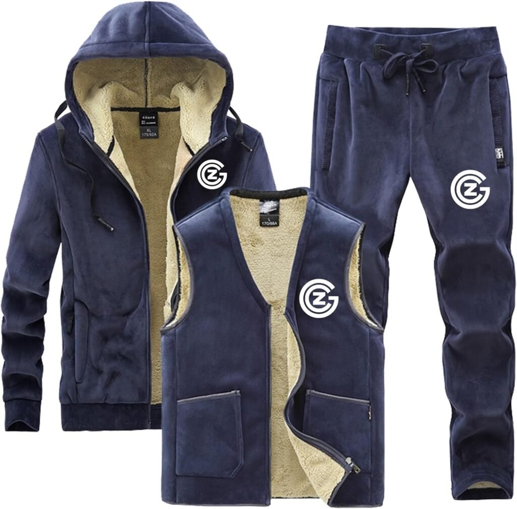 QATOBI Tracksuit Mens Full Set G.C.Z Switzerland 3 Pcs, Fluffy Hoodie Cosy, Trackuit Full Set for Peripatetic Gym, Tracksuit Set