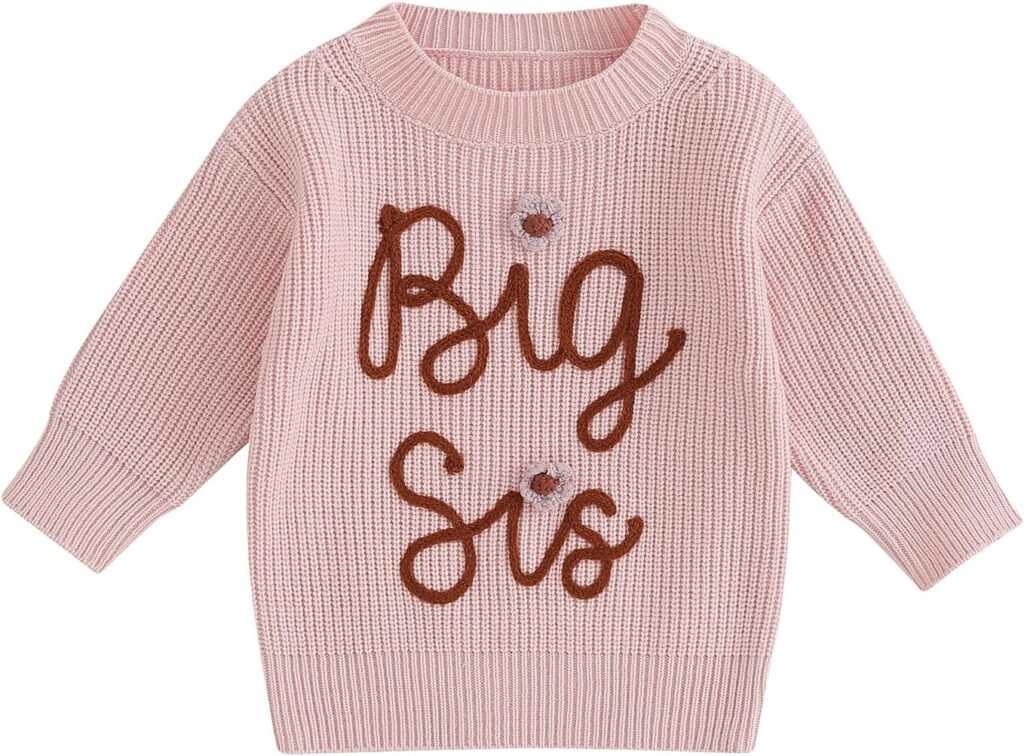 Qianderer Sister Matching Set Toddler Baby Girls Knitted Jumper Sweater Embroidery Toddler Sweatshirt Pullover Romper Fall Winter Clothes