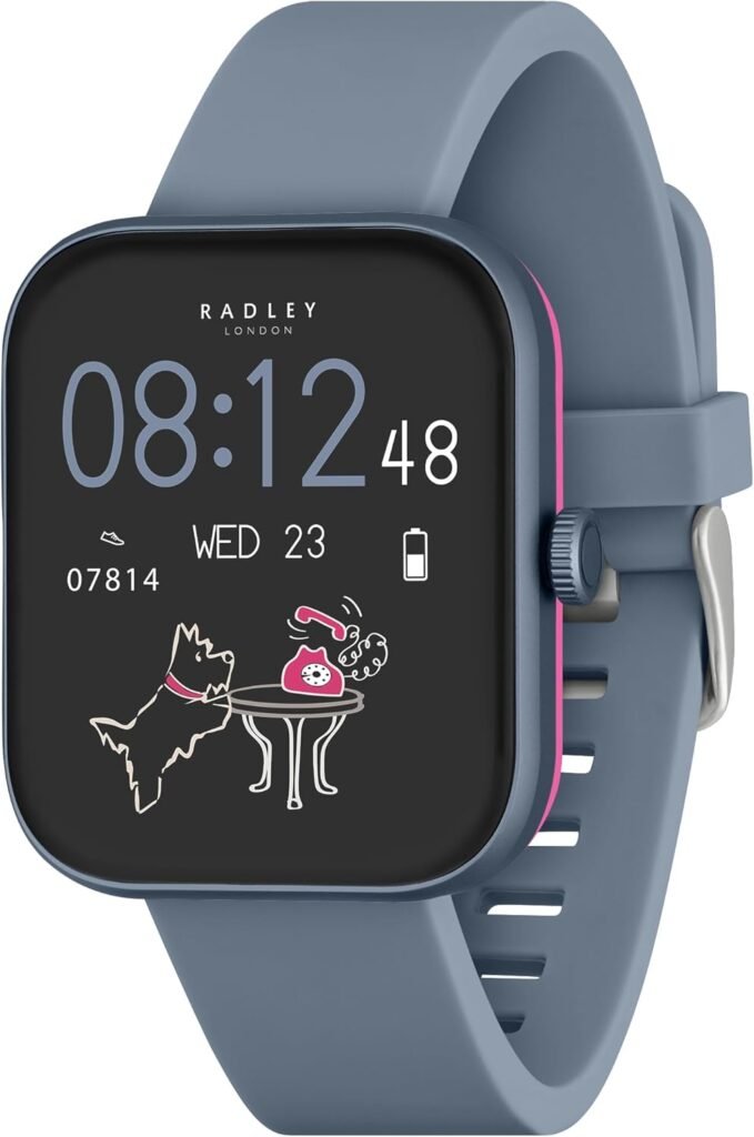 RADLEY Series 32 Smart Watch for Women with Bluetooth Call, Health Fitness Tracker, 1.80”, Heart Rate, Sleep tracking, Blue Silicone Strap, IP68 Waterproof