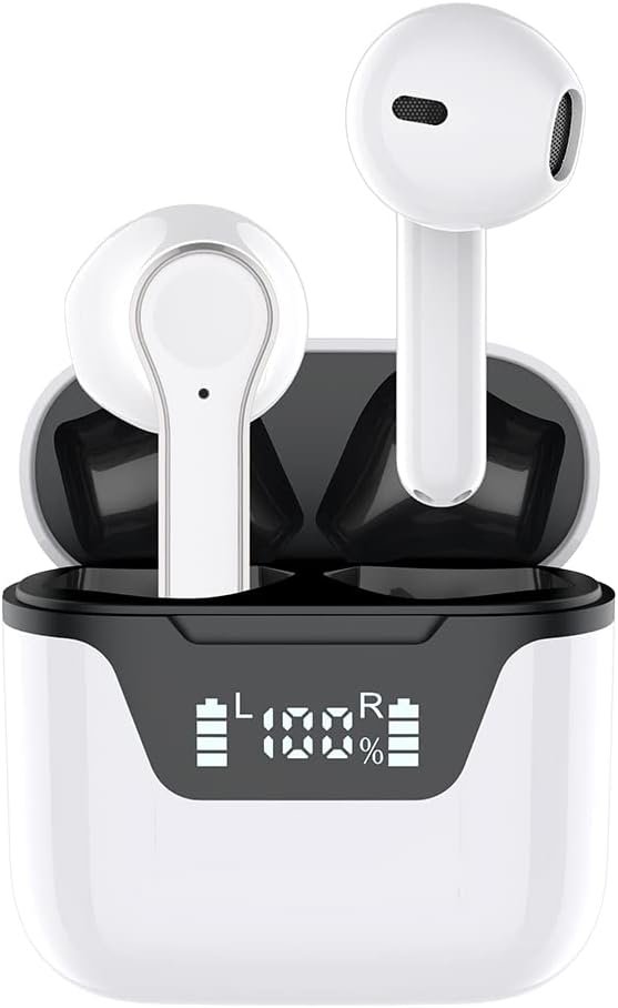 RANZAH True Wireless Bluetooth 5.1 Headphones, Noise Cancelling Earbuds Business, Sports, Professional Waterproof Earphone Built in Microphone, HiFi Sound LED Display Wide Compatibility (White) RANZAH True Wireless Bluetooth 5.1 Headphones, Noise Cancelling Earbuds Business, Sports, Professional Waterproof Earphone Built in Microphone, HiFi Sound LED Display Wide Compatibility (White)