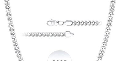 Rajputana S925 Sterling Silver Plated 3mm/4mm/5mm/8mm Thick Cuban Chain for Men Sturdy Mens Silver Gold Chain Hypoallergenic Curb Chain Necklace Jewelry for Men 16/18/20/22/24/26/28 Inch