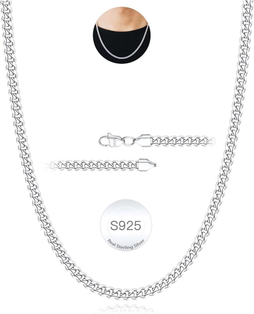 Rajputana S925 Sterling Silver Plated 3mm/4mm/5mm/8mm Thick Cuban Chain for Men Sturdy Mens Silver Gold Chain Hypoallergenic Curb Chain Necklace Jewelry for Men 16/18/20/22/24/26/28 Inch
