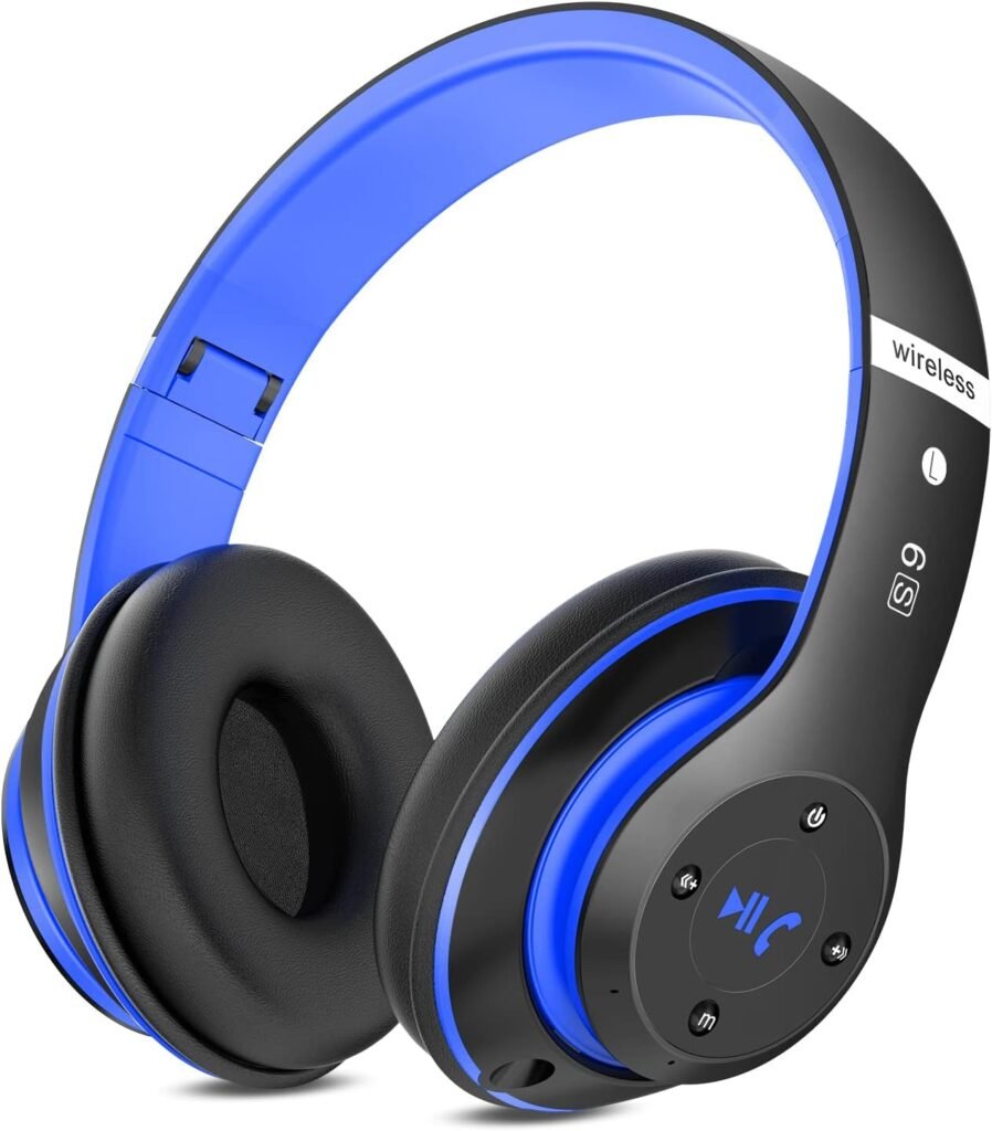 Rebocico Wireless Headphones, 6 EQ Modes,Headphones Wireless, 65 Hours Playtime Foldable Lightweight Bluetooth Headphones Over Ear with Built-in HD Mic,Deep Bass, FM, SD/TF for PC/Home（Black Blue）