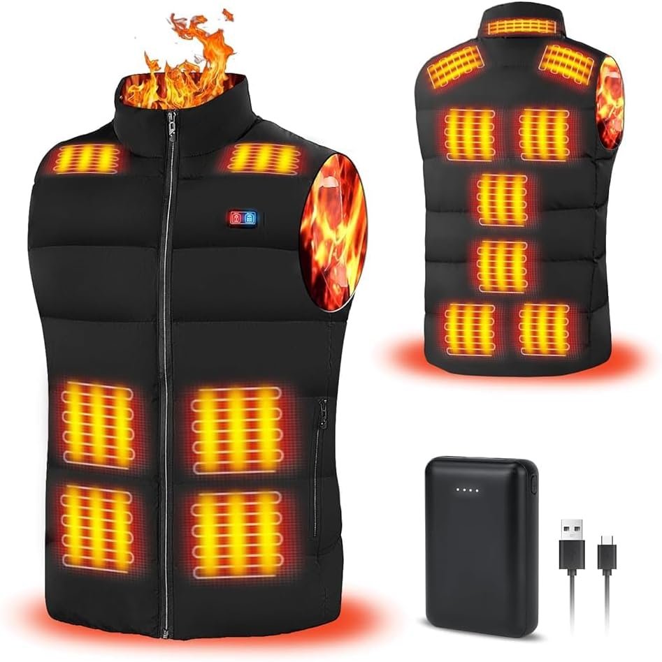 Rrtizan Heated Vest for Mens and Womens with Power Bank, Heated Gilet with 3 Temperature Levels, Sleeveless Electric Fleece Heated Jacket, Washable Heated Body Warmer for Outdoor, Camping, 805