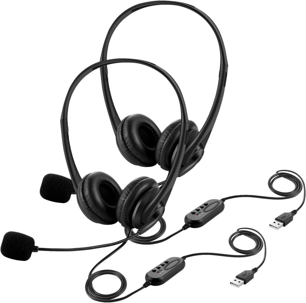 S SMAZINSTAR USB Headset with Microphone for PC Laptop, Professional Headphones For Adult Kids Adjustable Noise Cancelling Business Office Computer Headsets for with In-Line Control (2 Set) S SMAZINSTAR USB Headset with Microphone for PC Laptop, Professional Headphones For Adult Kids Adjustable Noise Cancelling Business Office Computer Headsets for with In-Line Control (2 Set)