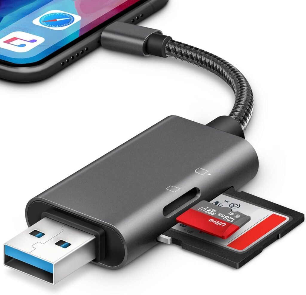 SD Card Reader for iPhone iPad, AkHolz 4 in 1 Camera Card Viewer SD Card Reader Adapter for SD Micro SD Card, Camera Memory Card Reader Compatible with iPhone iPad iPod Windows Mac OS Desktop, Laptop