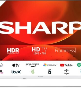 SHARP 32FH2KAW 32-Inch HD Ready Smart Frameless Android TV in White with Active Motion 400, Freeview Play, Pre-Installed Apps, 3x HDMI & 2x USB