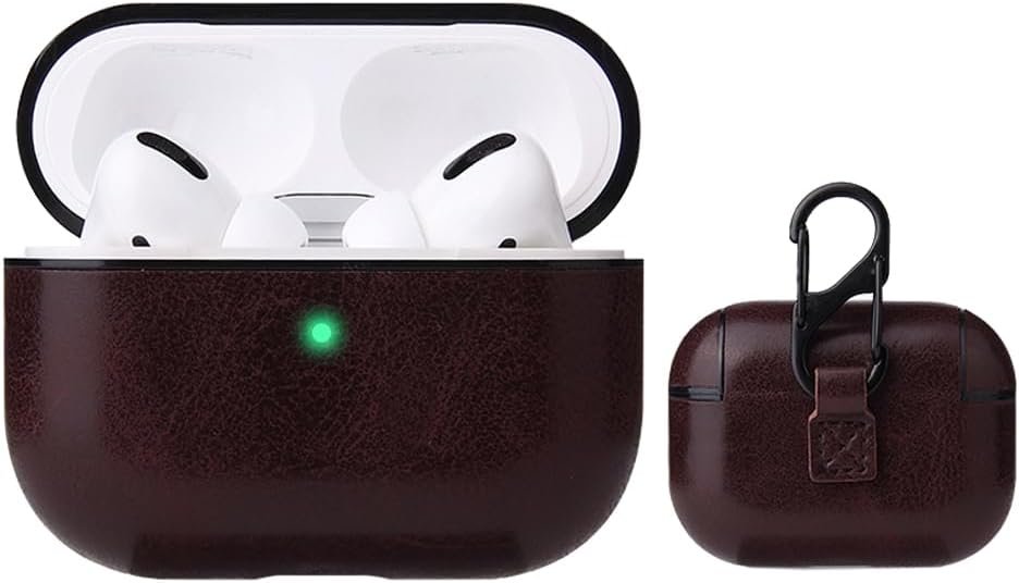 SIFANGDA Stylish Leather Case Cover for AirPods 3,Front LED Visible,360° Protection,Portable Slim Fit Fashion Shockproof Business Casual Cover with Keychain – Coffee