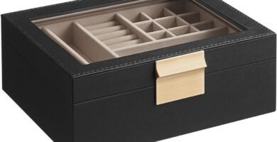 SONGMICS Jewellery Box with Glass Lid, 2-Layer Jewellery Organiser with Removable Tray, Jewellery Storage, Modern Style, Gift for Loved Ones, Graphite Black and Metallic Gold JBC238B01 SONGMICS Jewellery Box with Glass Lid, 2-Layer Jewellery Organiser with Removable Tray, Jewellery Storage, Modern Style, Gift for Loved Ones, Graphite Black and Metallic Gold JBC238B01