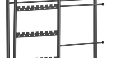 SONGMICS Jewellery Stand, Jewellery Organiser, Jewellery Display Stand with Metal Frame and Velvet Tray, Earring Bracelet Holder, Necklace Stand, for Studs, Rings, Gift Idea, Black JJS021B01 SONGMICS Jewellery Stand, Jewellery Organiser, Jewellery Display Stand with Metal Frame and Velvet Tray, Earring Bracelet Holder, Necklace Stand, for Studs, Rings, Gift Idea, Black JJS021B01