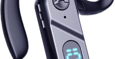 STFMHEZ Bluetooth Earpiece, Single Ear Bone Conduction Headset Handsfree, Bluetooth V5.2 Earphone Noise Canceling Mic, Digital Display Voice Control Answering Wireless Headphone Sports Business STFMHEZ Bluetooth Earpiece, Single Ear Bone Conduction Headset Handsfree, Bluetooth V5.2 Earphone Noise Canceling Mic, Digital Display Voice Control Answering Wireless Headphone Sports Business